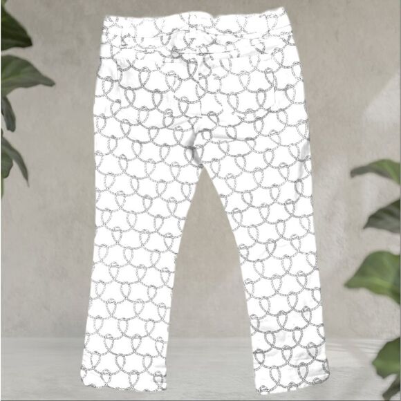 CABI Wm’s Sz 4 White Black Allover Rope Design Fitted Stretch Capri Crop Jeans - Picture 3 of 4